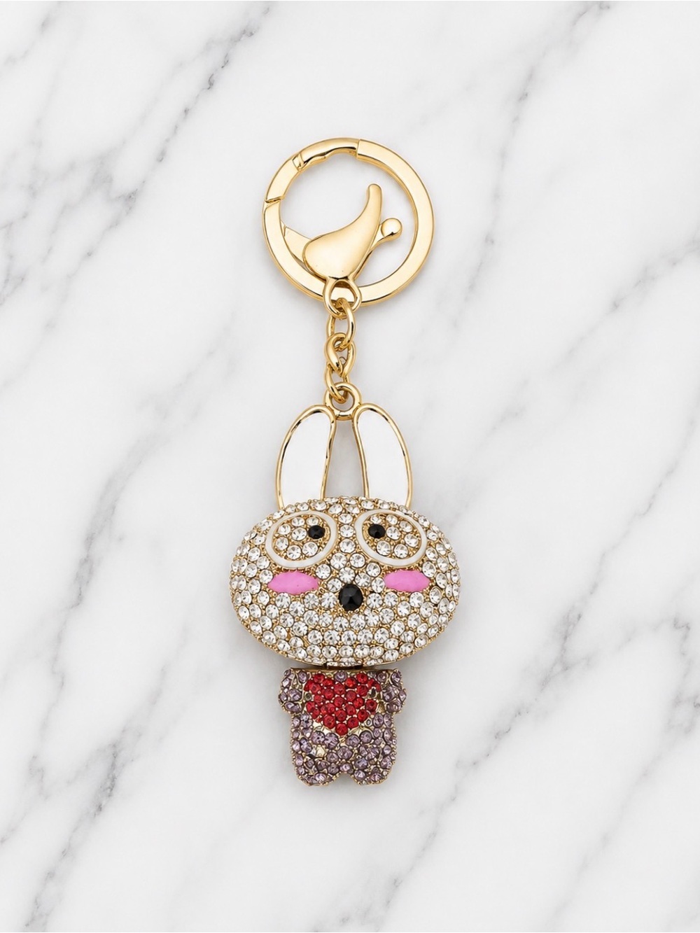 Blinged Bunny Bag Charm/Keyring with Clear & Brown Rhinestones Gold Hardware